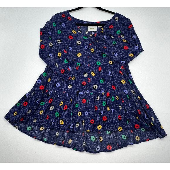 MAEVE Anthropologie Blue Polka Dot Peplum 3/4 Sleeve Hi Low Blouse w/ pockets S - Picture 3 of 8